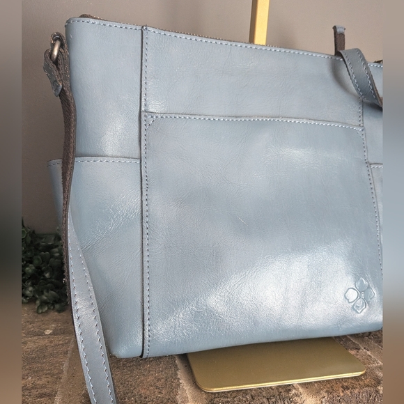 Patricia Nash Tooled Leather Crossbody – Dusty Blue Floral w/ Metallic - Picture 6 of 16